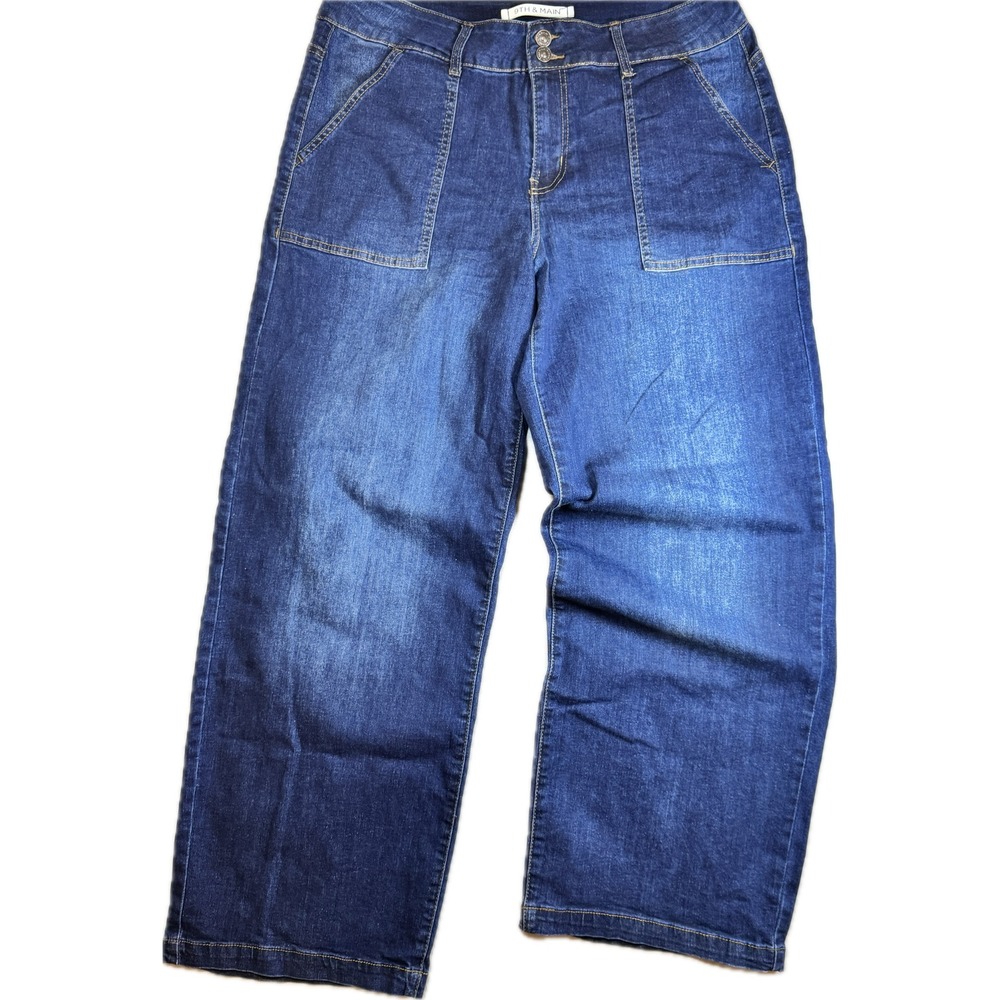 9th & Main Wide Leg Jeans Women 18W Blue Denim High Rise Patch Pockets